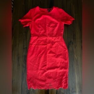 H&M Red Lace Hem Sheath Dress | Size 12